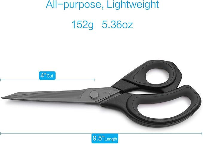 LIVINGO 9.5” Sharp Fabric Scissors, All Purpose Heavy Duty Titanium Coated Premium Forged Stainless Steel Tailor Dressmaking Sewing Shears Comfort for Cutting Leather, Crafting Home Office Use, Black