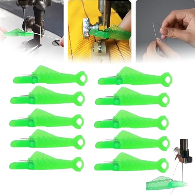Sewing Machine Needle Threader - 2024 New Quick DIY Hand Threader, Upgraded Automatic (Green, 10 Pcs)