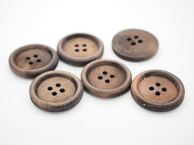 CRAFTMEMORE Wood Buttons 4 Holes Round Wooden Button for Garment Sewing DIY Crafts B08 (13mm, Dk.Brown 12pcs)