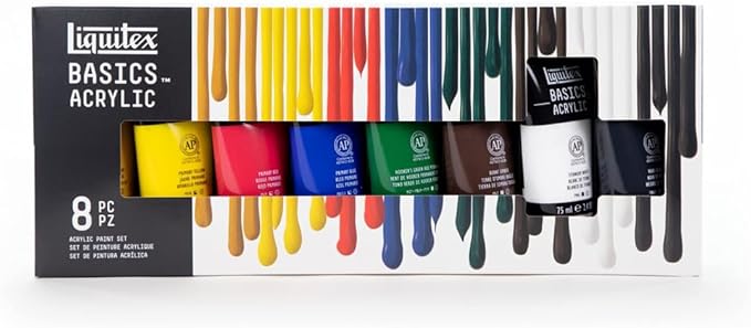 Liquitex BASICS Acrylic Paint Set, 8 x 75ml (2.4-oz) Tube Paint Set