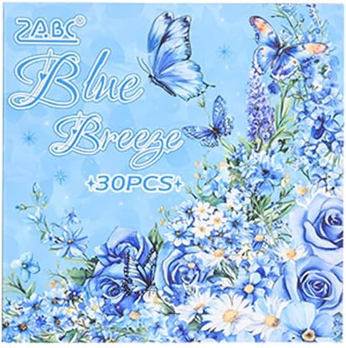 MAFELOE 30 Pages PET Scrapbook Stickers of Creative Flowers Theme, Aesthetic Deco Journaling Supplies for Junk Bullet Diary Album Calendars-Blue (Y3-P-WSSL)