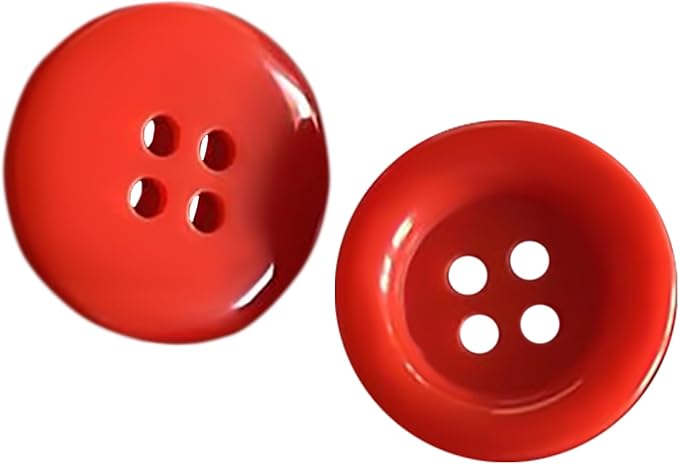 100 pcs 30L Red Sewing Buttons 3/4" (19mm) Round 4-Hole Round Plastic Glossy Buttons 0.75 inch Plain Bulk Button for Firefighter Uniform Clothes Workwear School Outfits Aprons Pants Bags Crafts DIY