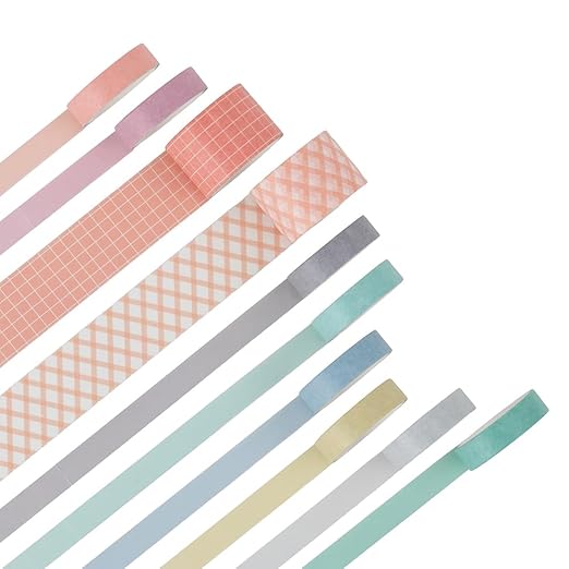 10 Rolls Washi Tape Set, Solid Color & Grid Decorative Tapes for Journals, Scrapbooking, Gift Wrapping, Decor & Crafts (Forest)