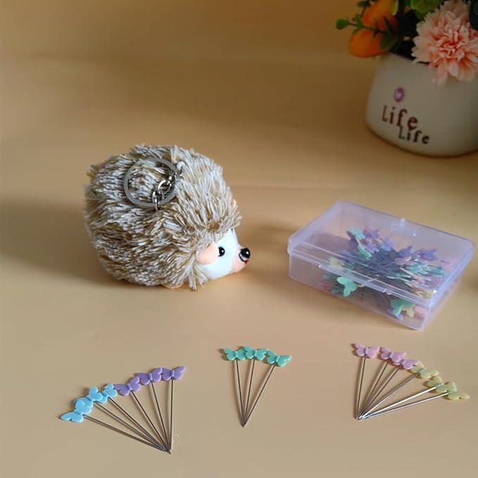 Hedgehog Pin Cushion Sewing Kit with 100 Colored Pins,Pin Cushions Sewing Accessories and Supplies Flat Head Straight Pins Needle Cushions Holder