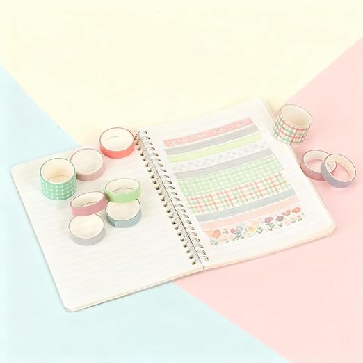 10 Rolls Washi Tape Set, Solid Color & Grid Decorative Tapes for Journals, Scrapbooking, Gift Wrapping, Decor & Crafts (Gauze)