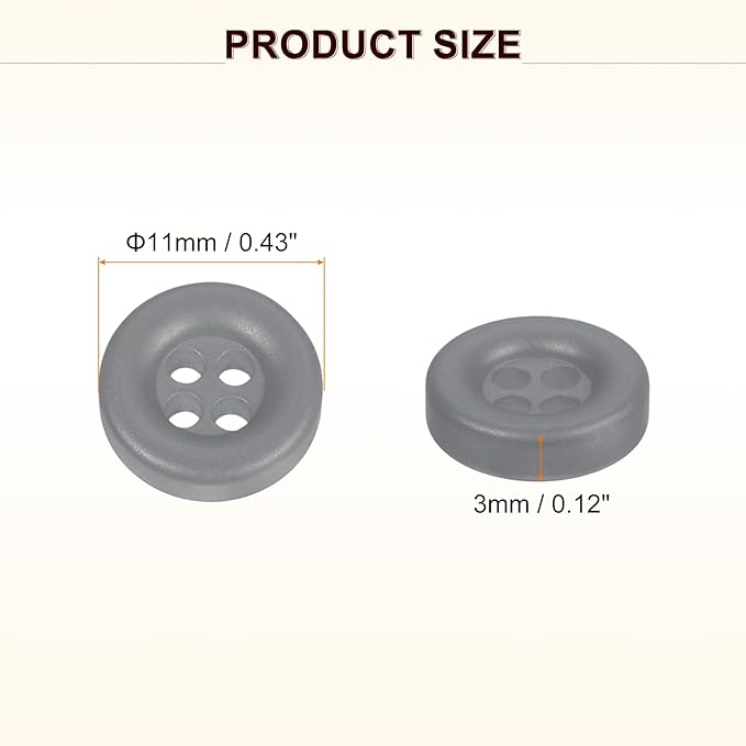 HARFINGTON 50pcs Sewing Button 11mm (15/32 Inch) 4 Holes Resin Thickened Round Crafting Replacement Buttons for Clothing DIY Crafts Decoration, Gray