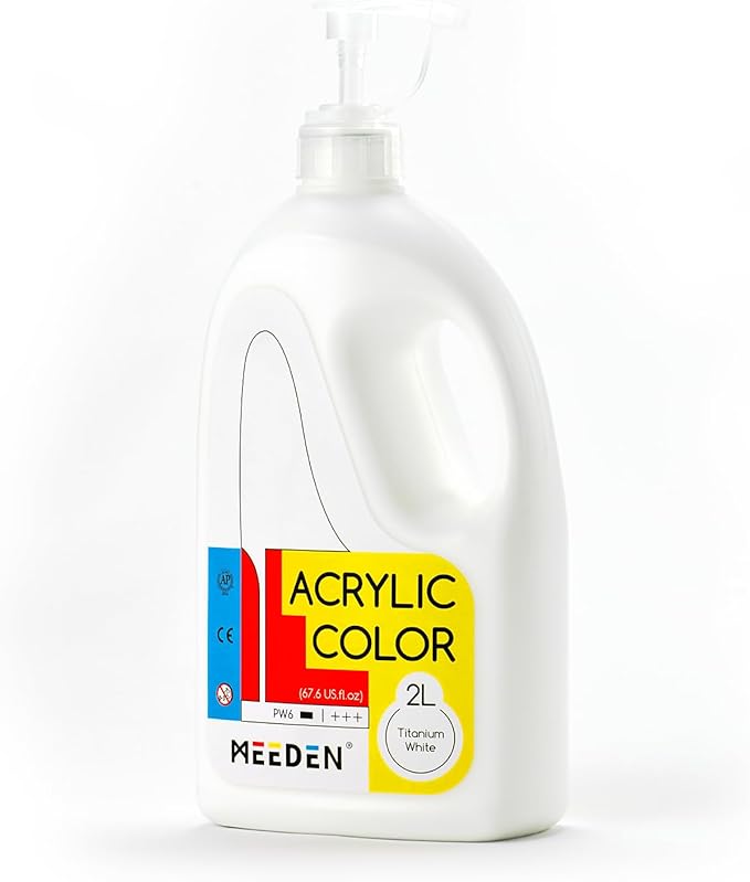 MEEDEN Titanium White Acrylic Paint: Extra-Large 2L /67 oz White Liquid Paint - Perfect for Acrylic Poured Paintings, Studio, School, Wall Painting & Party