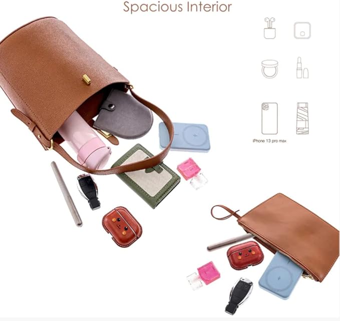 POPSEWING Leather Simple Bucket Crossbody Bag Kits, DIY Shoulder Purse with Sewing Kit, DIY Handmade Bag Kit for Mom Girlfriend (White)