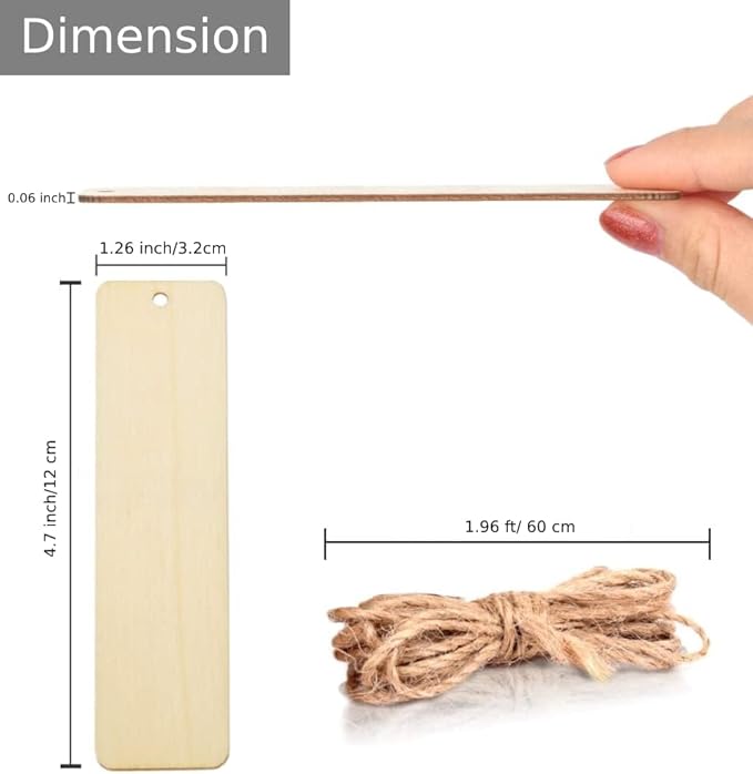50 Pcs Wooden Slices Rectangle-Shaped Blank Name Tags Wine Tag Have Hole Unfinished Wood Cutout Labels Art Craft Pieces for Wedding Party Christmas DIY Projects Card Making