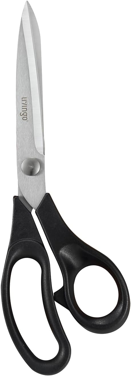 LIVINGO 9.5” Fabric Shears, Black Handle Stainless Steel Heavy Duty Sharp Bent Sewing Shears for Sewing, Quilting, Crafting Cutting Cloth, Leather, Paper