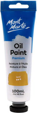 Mont Marte Oil Paint Premium, 3.4 US fl.oz (100ml) Tube, Gold, Heavy Body Paint, Artist Quality, Good Coverage, Excellent Tinting Strength, Ideal for Painting Canvas