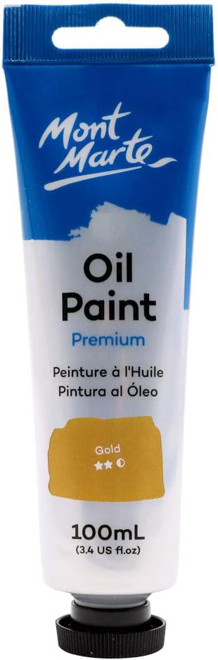 Mont Marte Oil Paint Premium, 3.4 US fl.oz (100ml) Tube, Gold, Heavy Body Paint, Artist Quality, Good Coverage, Excellent Tinting Strength, Ideal for Painting Canvas