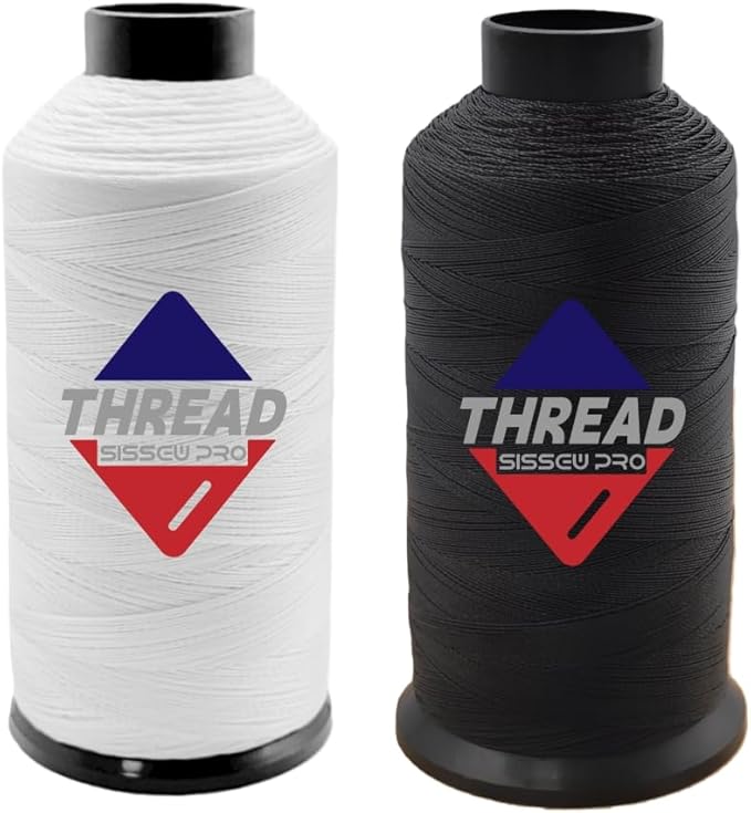 Sissewpro 2 Pack Bonded Nylon Thread 69 Upholstery Thread Heavy Duty for Leather Sewing Machine Extra Strong Black Threads for Hand Repair, Crafts, Beading, Denim, Canvas 4oz 1500yds Each（ BK,WH）