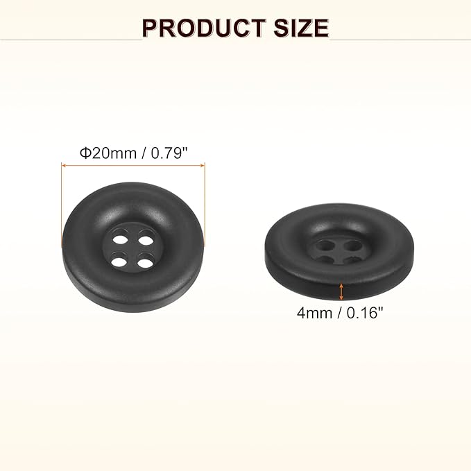 HARFINGTON 50pcs Sewing Button 20mm (3/4 Inch) 4 Holes Resin Thickened Round Crafting Replacement Buttons for Clothing DIY Crafts Decoration, Black