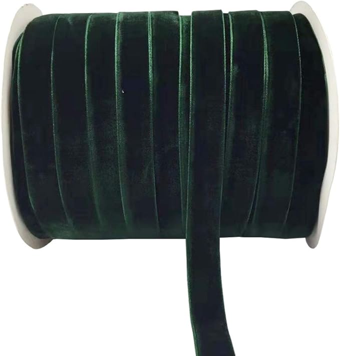 10 Yards Velvet Ribbon Spool (Dark Green, 5/8")