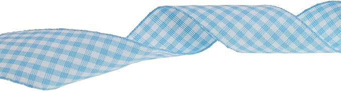Gingham Ribbon 50 Yard Each Roll 100% Polyester Woven Edge (1" x 50 Yards, Light Blue)