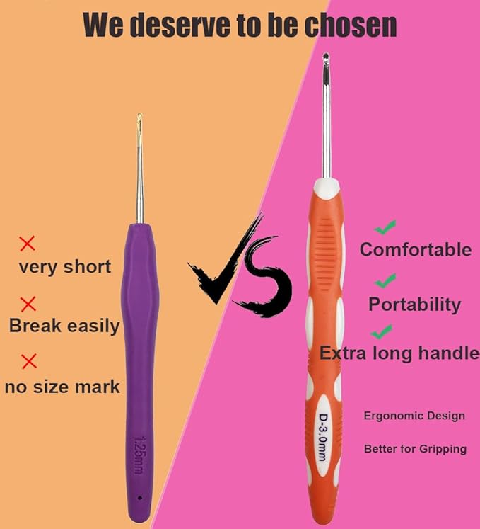 Ergonomic Crochet Hooks Set,Silicone Crochet Hook Knititng Needles for Arthritic Hands Premium Soft Grip Crochet Handles for Crocheting Yarn Craft Projects(2.0mm-6mm,Colourful)