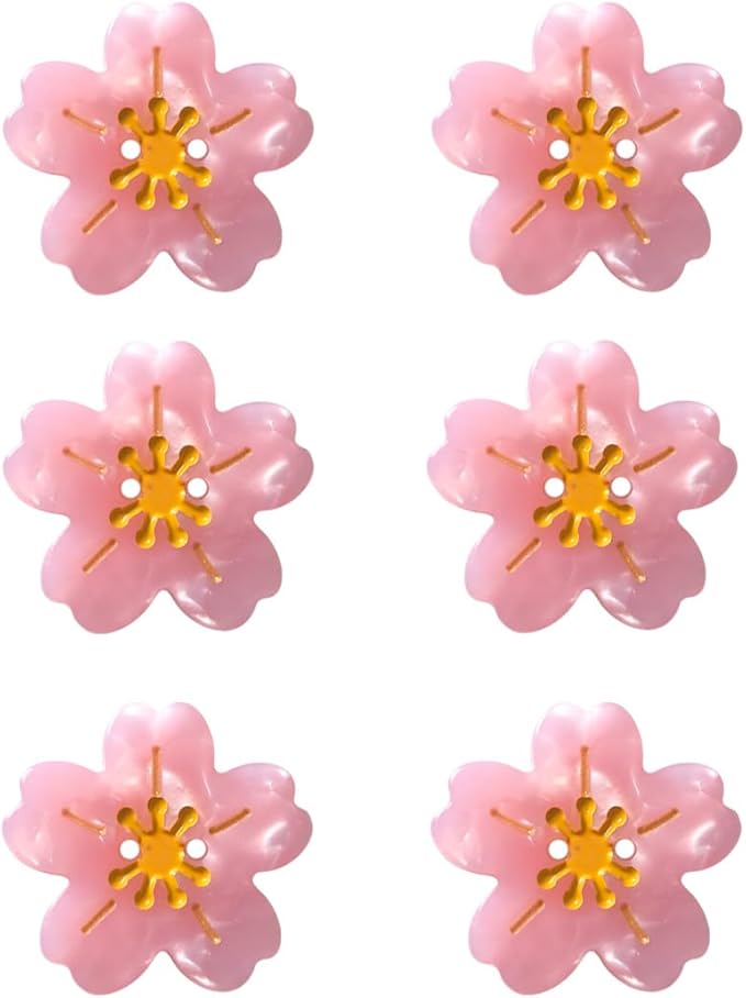 Pink Flower Shaped Buttons for Crafts,Acetate Button for Clothes,Buttons for Sewing,Button Bulk,Pack of 6