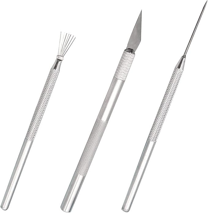 3Pcs Clay Ceramic Needle Tools Pottery Craft Tools Sculpture Feather Pin, Carving Knife and Needle Detail Tools for Pottery Modeling, Carving, Detail Processing
