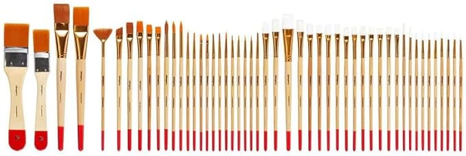 KINGART 50-Piece Paint Brush Set, Acrylic, Oil, Watercolor Gouache Paints, Face & Nail, Miniature Detailing & Rock Painting for Adults & Kids