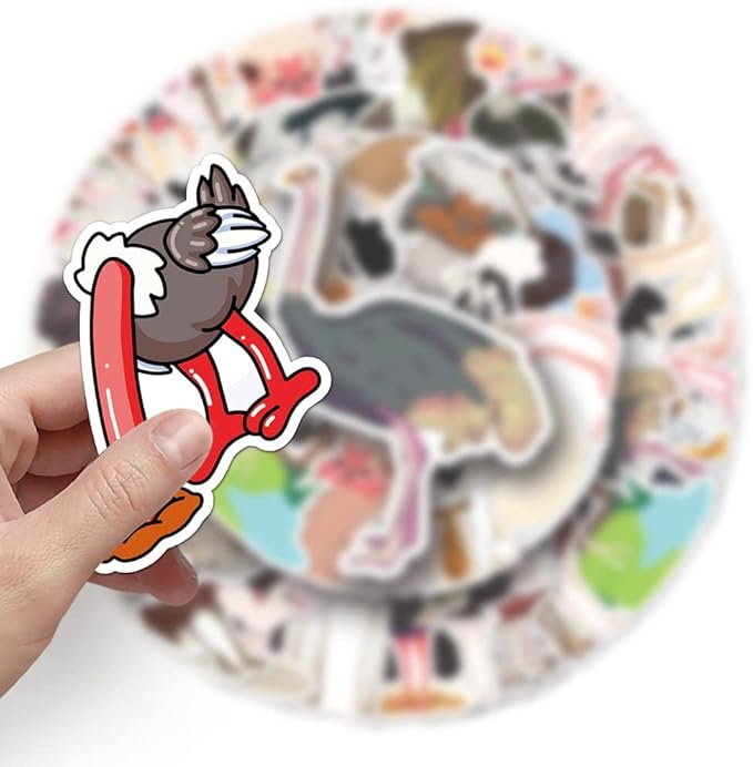 Cute Ostrich Stickers for Kids Boys Girls Teens|50 Pcs|Cartoon Lovely Vinyl Stickers for Laptop Waterbottle Car Hydroflasks Luggage Scrapbook Helmet Notebook,Waterproof Bird Decals Pack(Ostrich)