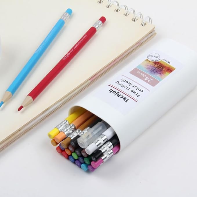 Colored Mechanical Pencil 2.6mm for Coloring and Drawing, Mechanical Colored Pencils, Mechanical Pencils with Sharpener and Case, 24pcs