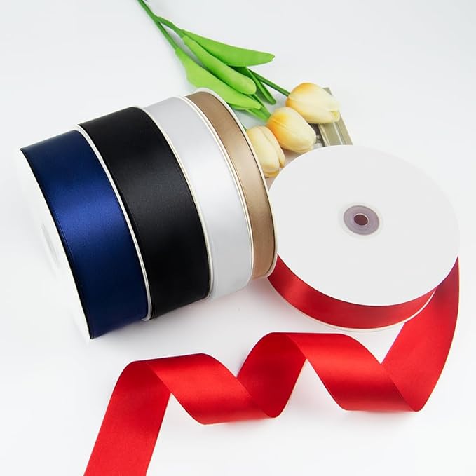 1" x 100 Yards Satin Ribbon - Red Silk Ribbon with Spool - Ideal for Gift Wrapping, Floral Bouquets, Crafts, Wedding Party Decorations, Christmas and Sewing Projects