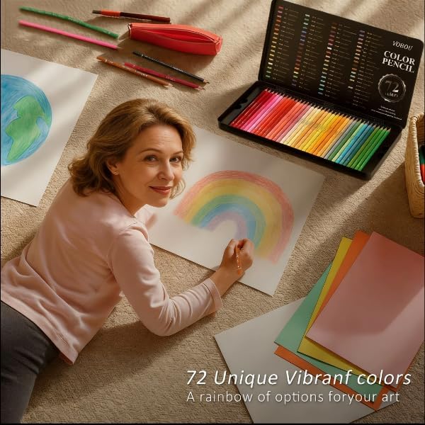 72 Colors Artist Colored Pencils Set for Adult Coloring Books, Soft Core Coloring Pencils, Professional Numbered Drawing Pens for Layering Shading Blending, Gift Tin Box for Beginners