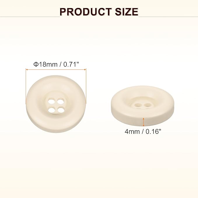 HARFINGTON 50pcs Sewing Button 18mm (11/16 Inch) 4 Holes Resin Thickened Round Crafting Replacement Buttons for Clothing DIY Crafts Decoration, Beige