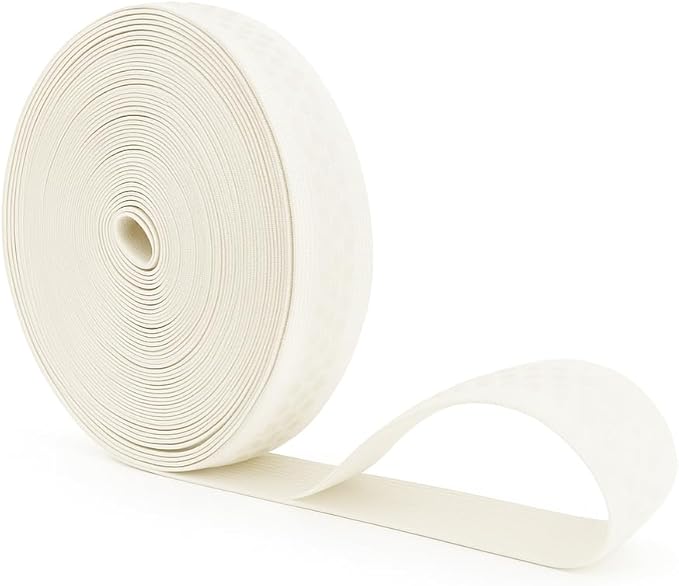 Mandala Crafts 1 Inch Elastic Silicone Gripper Tape for Clothing - 10 Yds Dotted Non Slip Elastic Band for Sewing - Off White Silicone Flat Fabric Stretchy Ribbon Straps