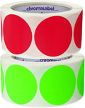 ChromaLabel 2 Inch Round Colored Stickers, Permanent Sticky Dots Color Coding Labels, Easy to Write On Colored Dot Stickers - 500 Sticker Dots per Roll, Matte Finish Fluorescent Green and Red