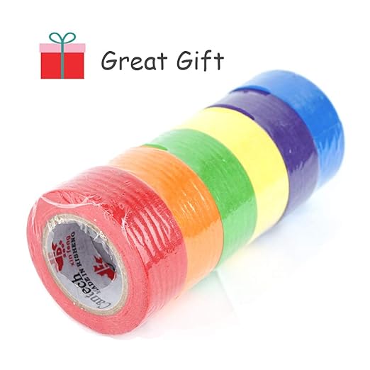 Colored Masking Tape, Rainbow Color Craft Paper Tape Art Painters Tape Writable Tape for Art Crafts Lab Labeling Coding Home Decor Office Classroom DIY All Ages (6 Packs)