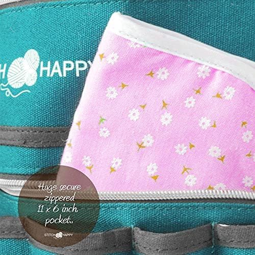Designer Stitch Happy Crocheting Kit: 52 Piece Crochet Kit for Beginners & 7 Pocket Yarn Bag, Signature Yarn Storage - Peacock