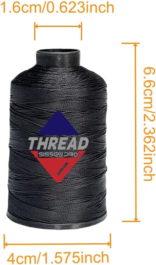 Sissewpro 1oz 375 yds Each 2 Pack Tex70 Bonded Nylon Thread 69 Upholstery Thread Heavy Duty Threads for Leather Sewing Machine, Beading, Hair Weaving, Denim, Canvas,Webbings 2oz Total（2, Black）