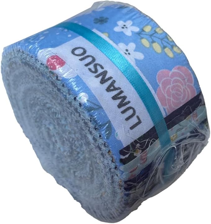 LUMANSUO Jelly Roll Fabric Strips 40PCS (2.5 x 44 Inch)- 20 Assorted Floral Prints, 100% Cotton, Precut Fabrics for Needlecraft and Quilting Sewing， Blue Moonlight