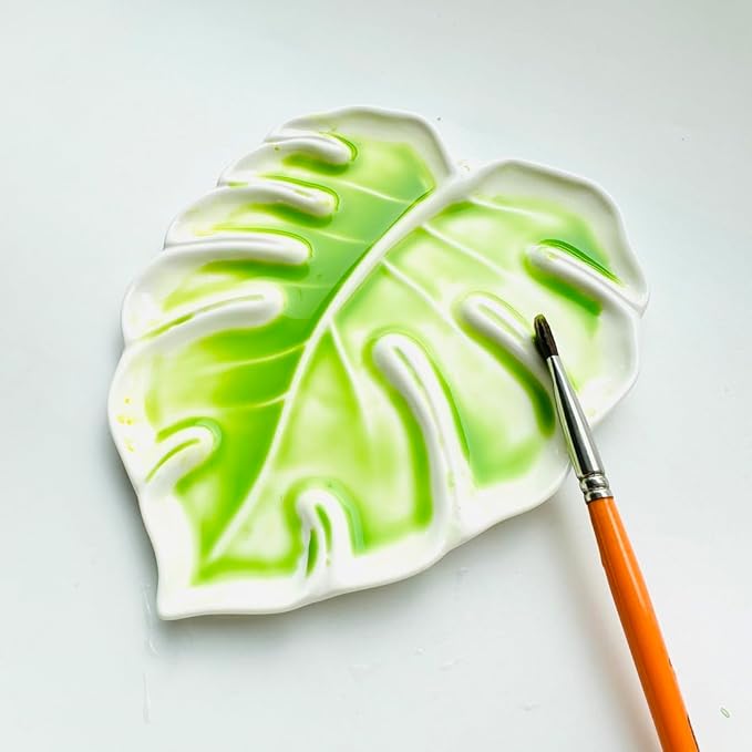 Bower Bird Porcelain Watercolor Palette 6.7in Monstera Leaf Artist Professional Ceramic Palette (Porcelain)
