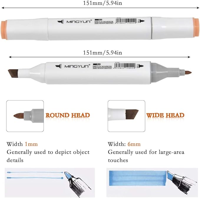 36 Colors Skin Color Markers Dual Tip Marker Pen Alcohol Based Marker with Carry Case, Permanent Sketch Manga Marker Pens for Portrait Illustration Drawing Coloring