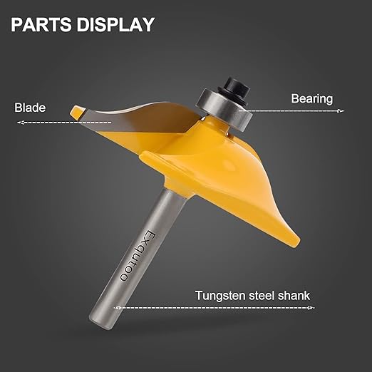 Exqutoo 3PCS 1/4" Shank Router Bit Set, Raised Panel Cabinet Door Making Router Bits, Cemented Carbide Router Bits, Woodworking Tools Router Door & Window Bits (Tenon Joint Cutter Diameter: 1-5/8")