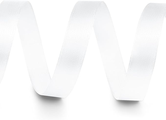 3/8" x 25 Yards Satin Ribbon, White Silk Ribbon Ideal for Gift Wrapping, Floral Bouquets, Crafts, Wedding Party Decorations, Christmas and Sewing Projects