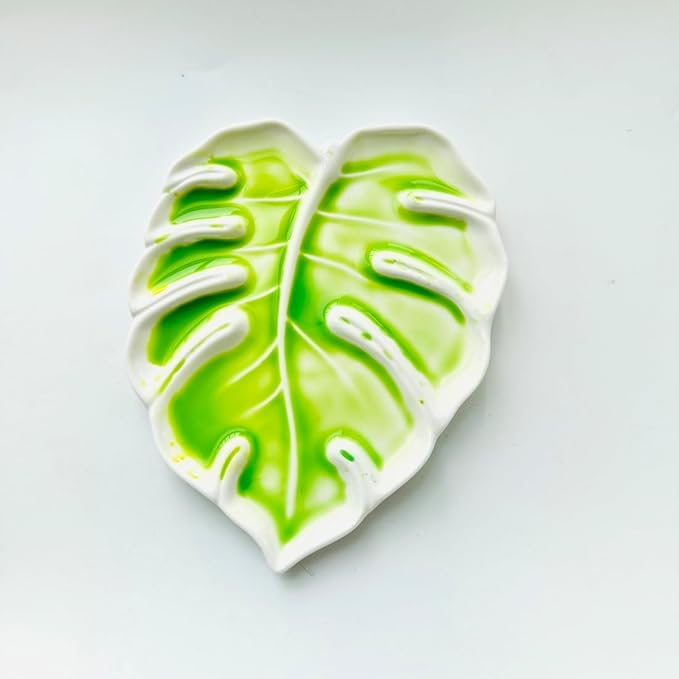 Bower Bird Porcelain Watercolor Palette 6.7in Monstera Leaf Artist Professional Ceramic Palette (Porcelain)