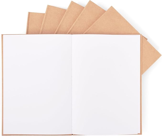Kraft Hard Cover Blank Books for Kids 8.5x11 – 6 Pack of Unlined Journals with 36 Pages Each – Durable 120gsm Paper for Drawing, Sketching, Writing & Classroom Projects DIY Storybooks & Art Notebooks