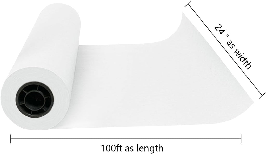 Kraft Paper Roll 24" x 98ft, White Craft Paper 80GMS for Gift Package/Bouquet Flower Wrapping/Kids Arts Drawing/Bulletin Board/DIY/Box Moving Filler/Shipping Supplies/Table Cover, Unwaxed & Uncoated