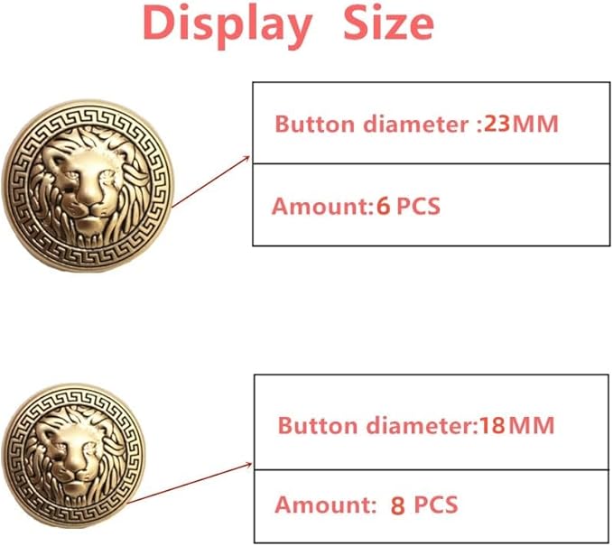 14 Pieces Lion Gold Metal Blazer Button Set 18MM 23MM for Blazers, Suits, Sport Coats, Uniform, Jackets (MBM31)