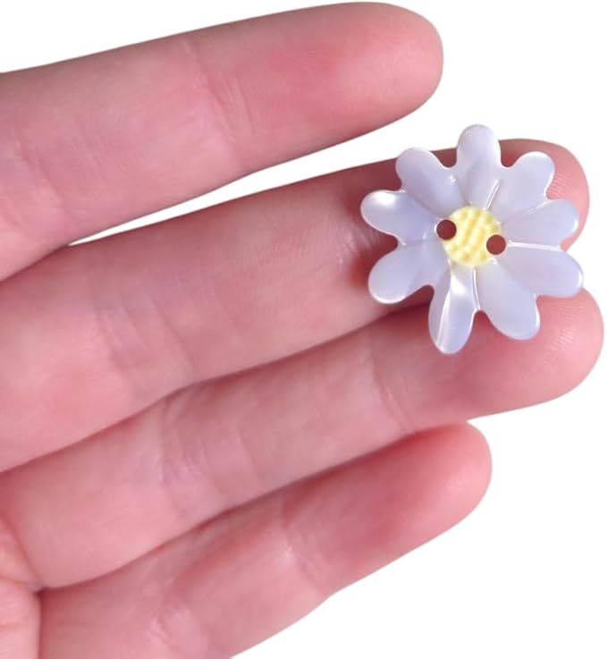 White Daisy Shaped Buttons for Crafts,Acetate Button for Clothes,Buttons for Sewing,Button Bulk,Pack of 6