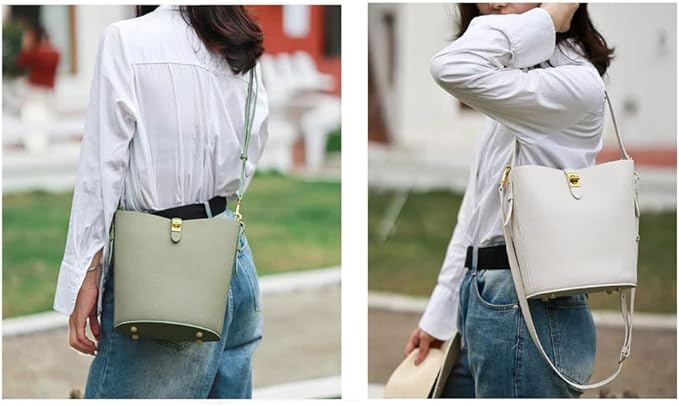POPSEWING Leather Simple Bucket Crossbody Bag Kits, DIY Shoulder Purse with Sewing Kit, DIY Handmade Bag Kit for Mom Girlfriend (White)