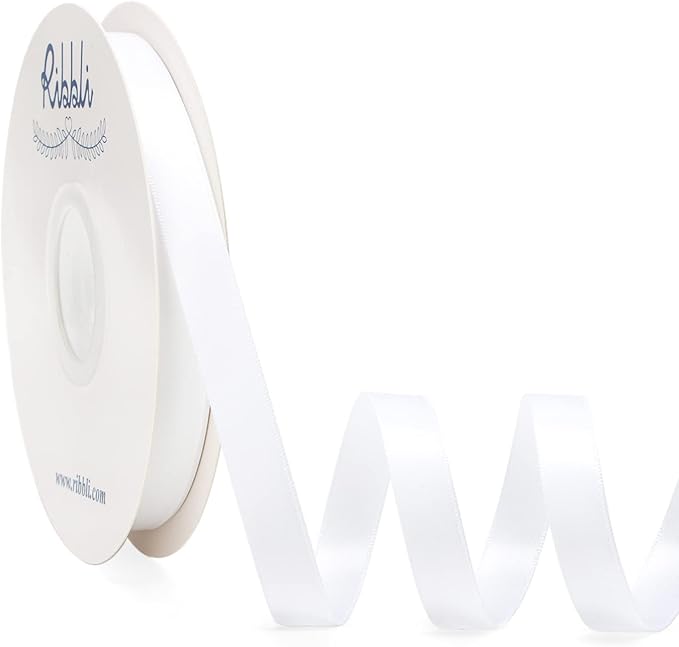 Ribbli White Satin Ribbon Double Faced Satin 1/2 inch x Continuous 50 Yards-White Ribbon for Gift Wrapping Crafts Wedding Decoration Bows Bouquet Floral Arrangement