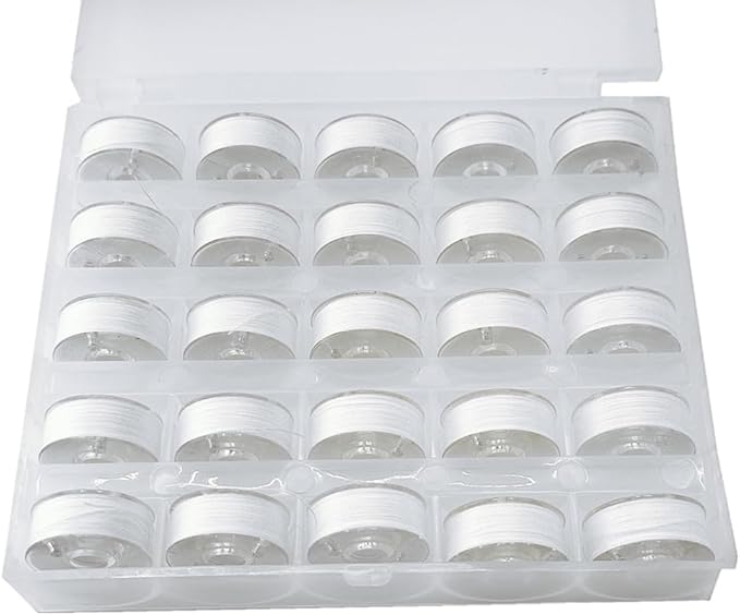 25pcs White 60S/2(90WT) Prewound Bobbin Thread, Plastic Size A SA156 Embroidery Bobbins, Cottonized Soft Feel Sewing Machine Bobbin for Brother Singer Janome Babylock Quilting Embroidery