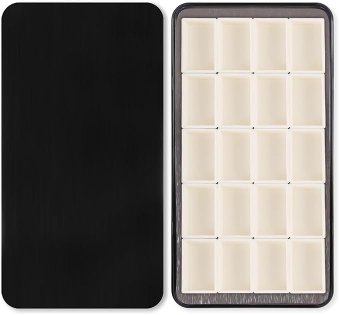 Portable Watercolor Paint Palette with Tins, Lightweight Empty Full Pans with Magnetic Squares, Metal Paint Tray Palettes for Travel, Acrylics Painting and Art, 20Full Pans,Black