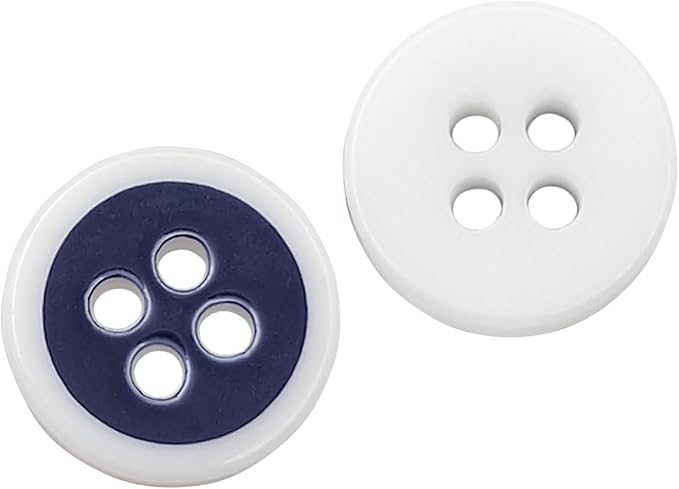 100 Pcs White and Navy Buttons for Sewing 0.5 inch 4-Hole Round Buttons for Uniform 16L Navy Plastic Glossy 10mm Ideal for Workwear School Chef Aprons Pants Jacket Bags Accessories Craft DIY