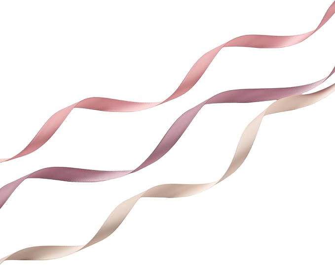 Dusty Rose Double Face Satin Ribbon 3/8 Inch x 45 Yards Champagne Pink/Rose Gold/Mauve Fabric Ribbon for Gift Wrapping, Flower Bouquets, Bows Making, Wedding Decor (3 Rolls *15Yd)